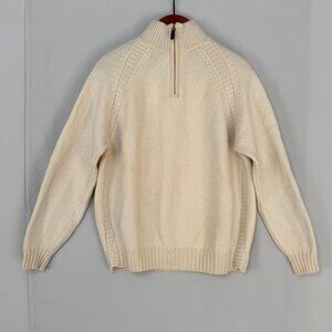 Ragman Cream Cashmere Wool Raglan Sleeve Mock Neck Henley Zip Sweater X-Large